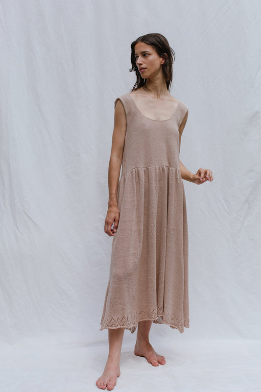 CANDELA fine knit slip dress / organic cotton / warm sand