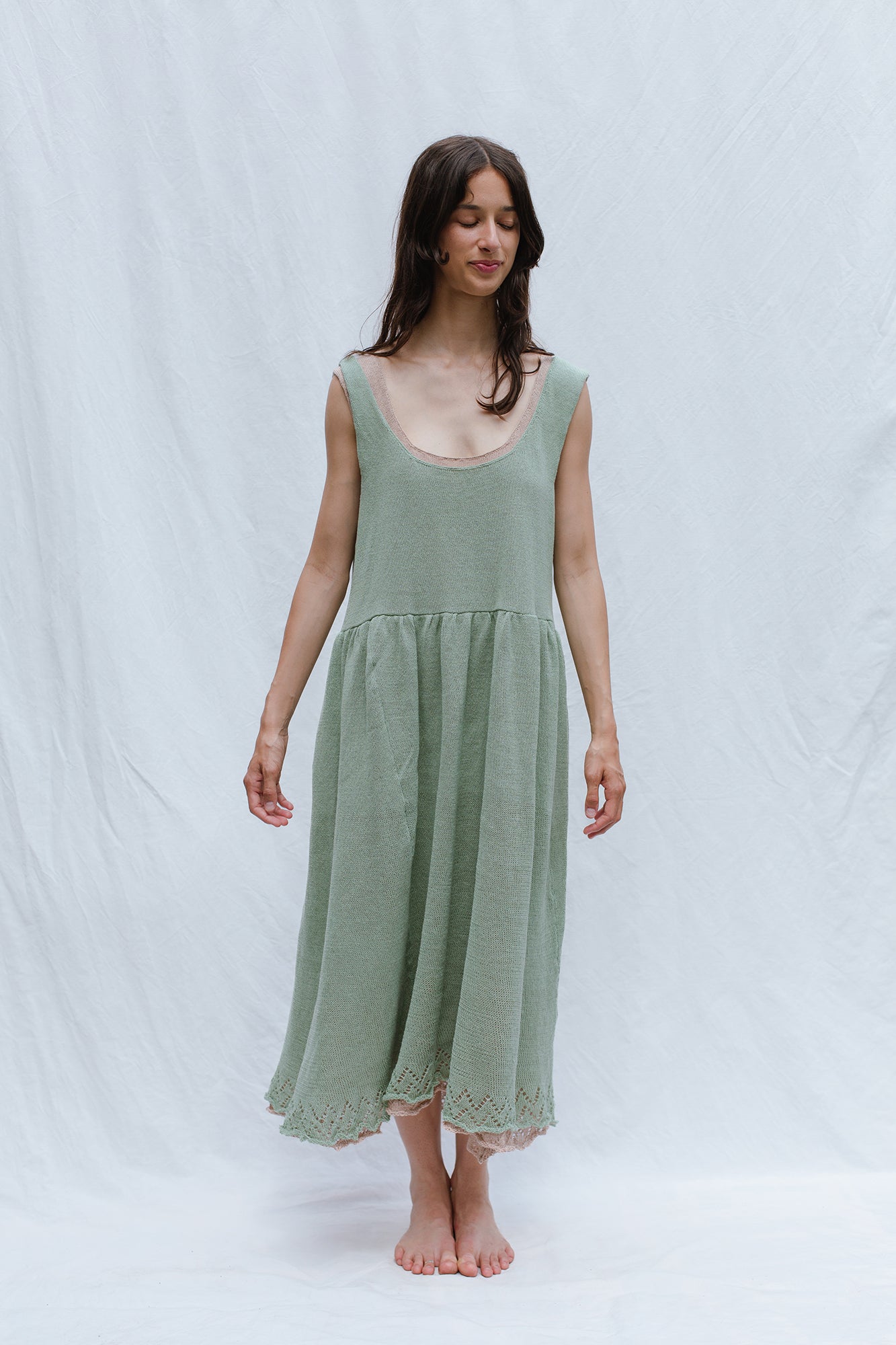 CANDELA fine knit slip dress / organic cotton / pistachio