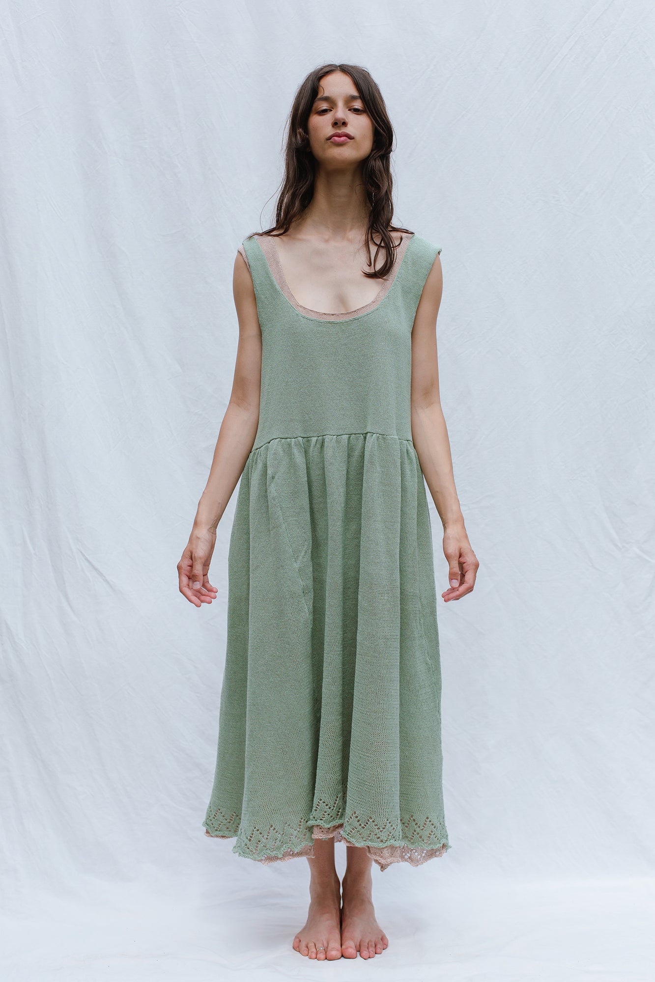 CANDELA fine knit slip dress / organic cotton / pistachio