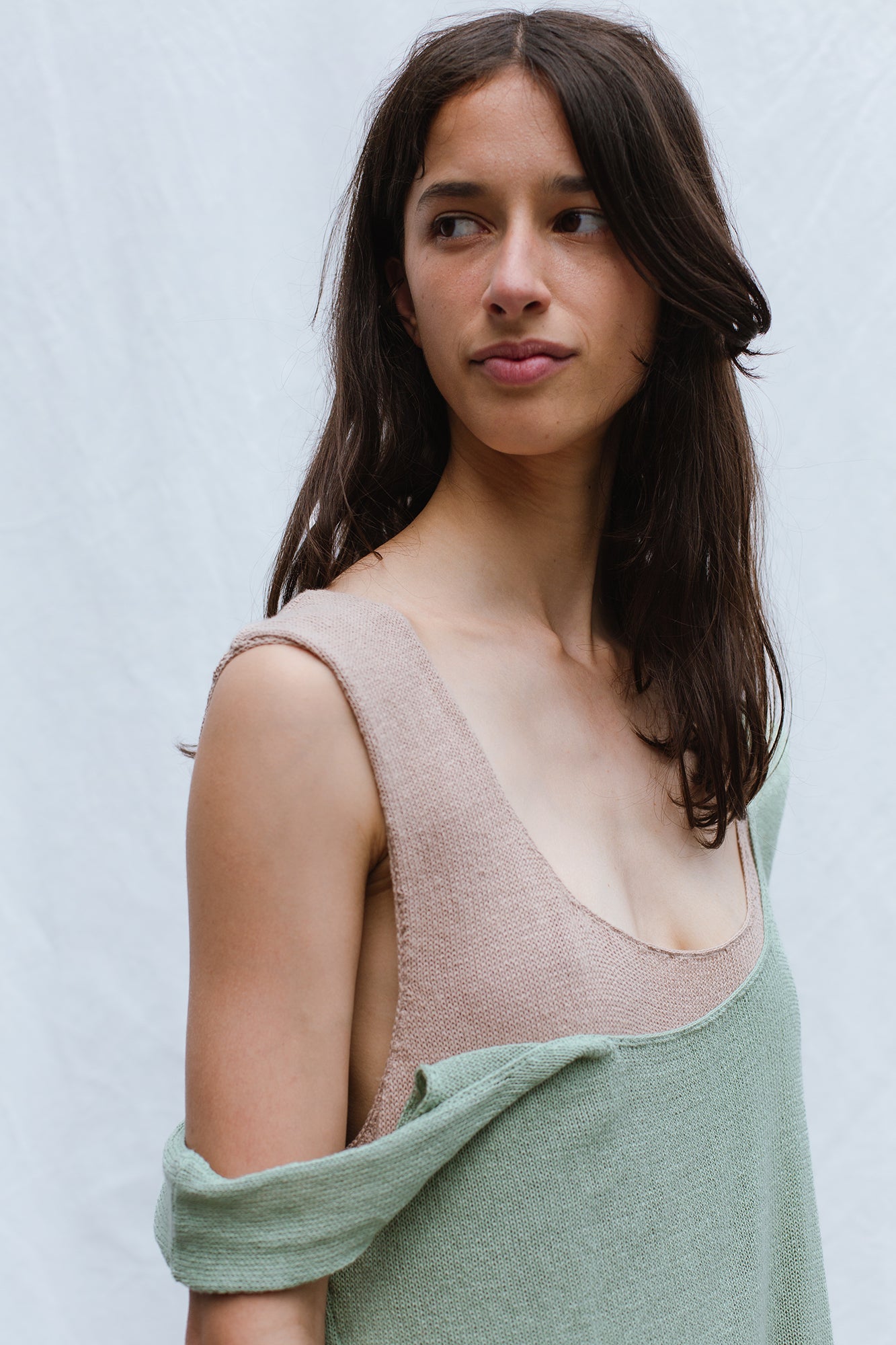 CANDELA fine knit slip dress / organic cotton / pistachio
