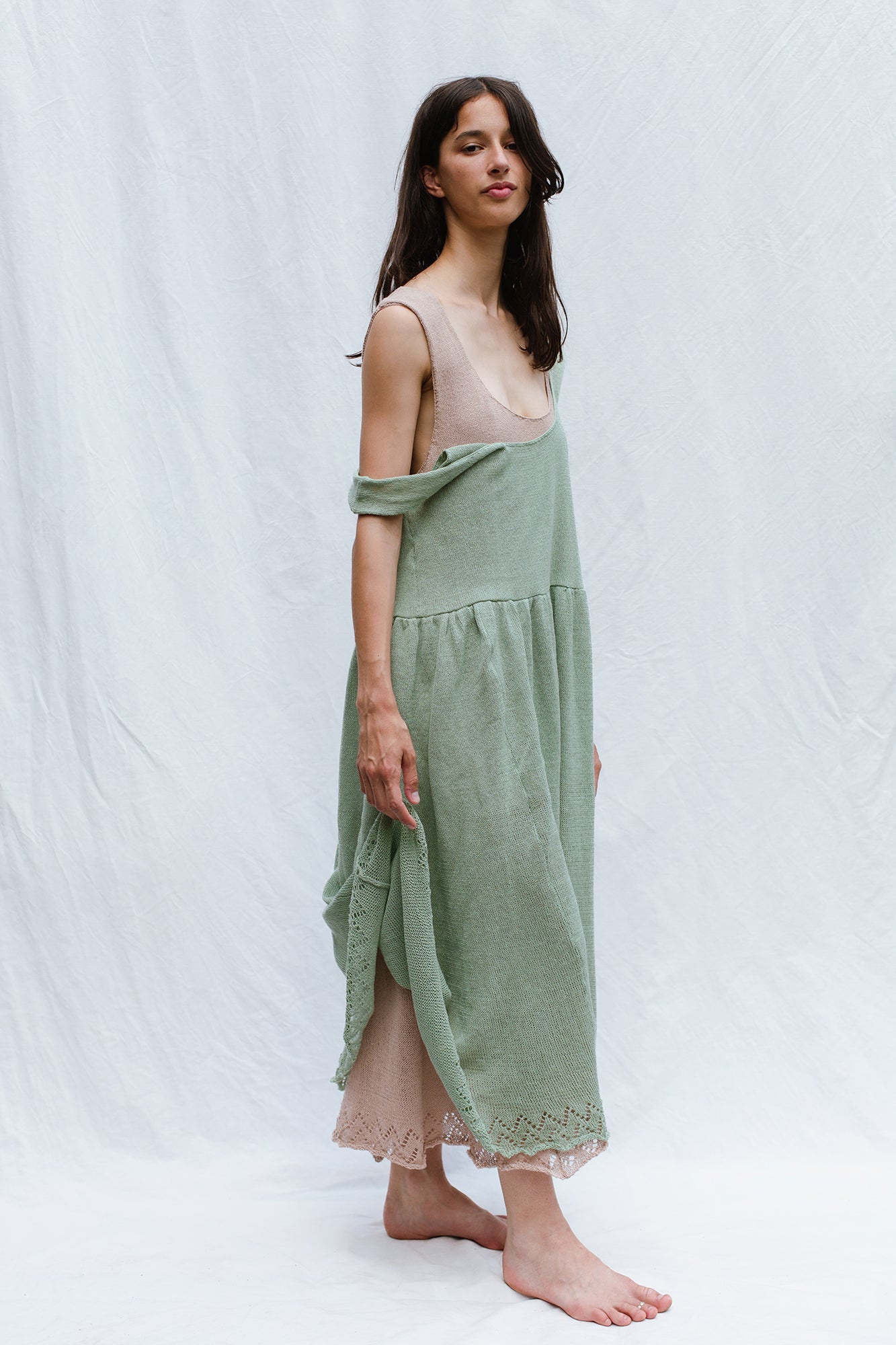 CANDELA fine knit slip dress / organic cotton / pistachio