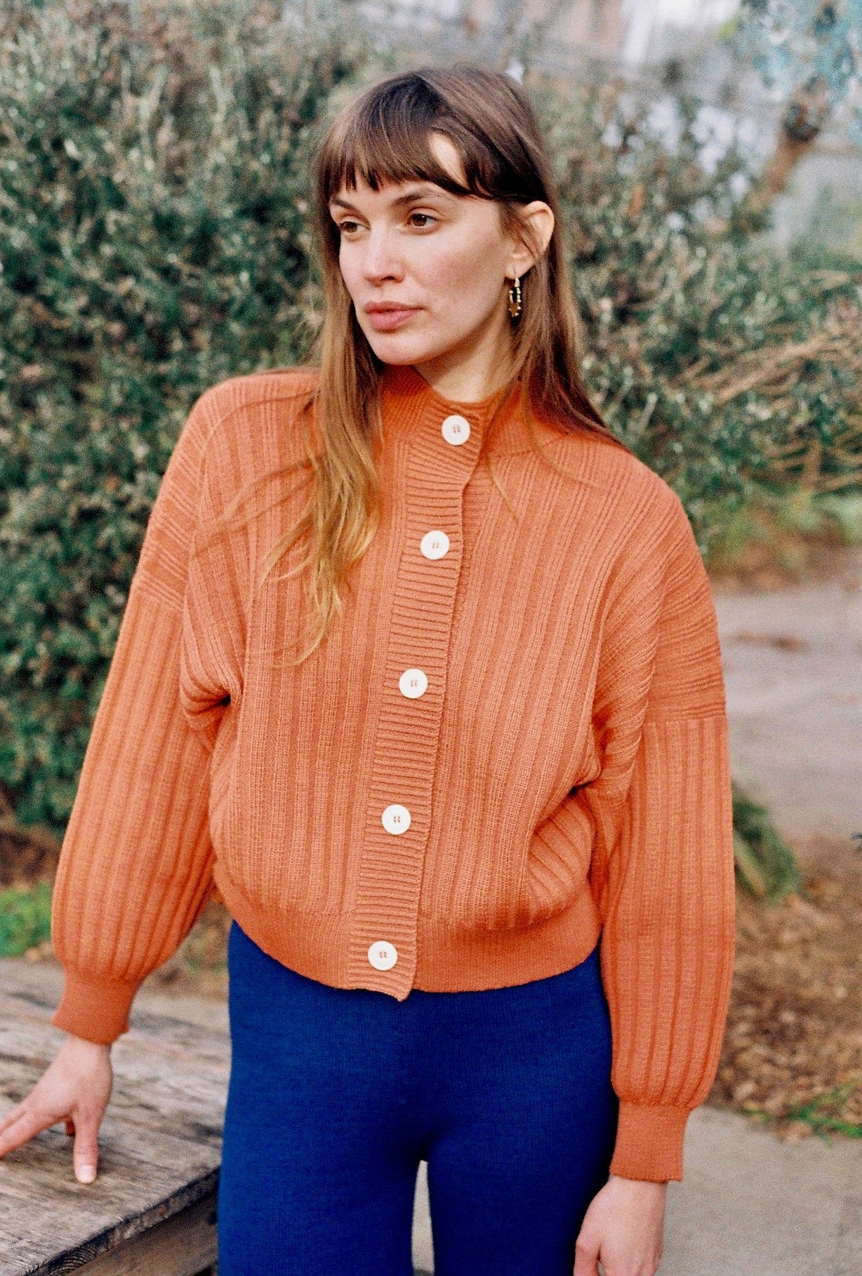 OTTILIA ribbed cardigan / highland wool / naranja