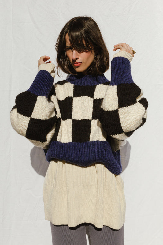 LINO no waste jumper / highland wool & organic cotton / black, milk & midnight