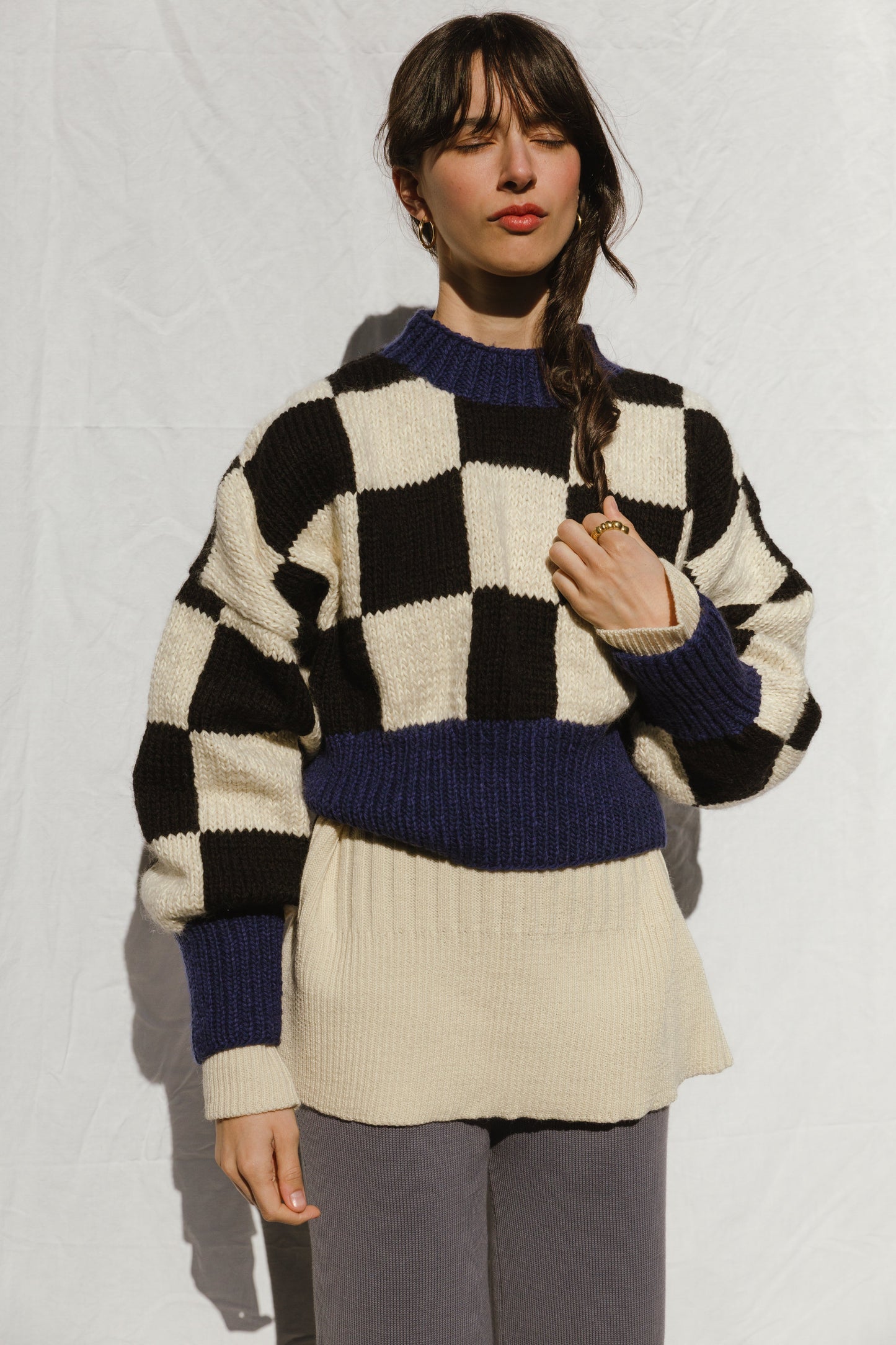 LINO no waste jumper / highland wool & organic cotton / black, milk & midnight