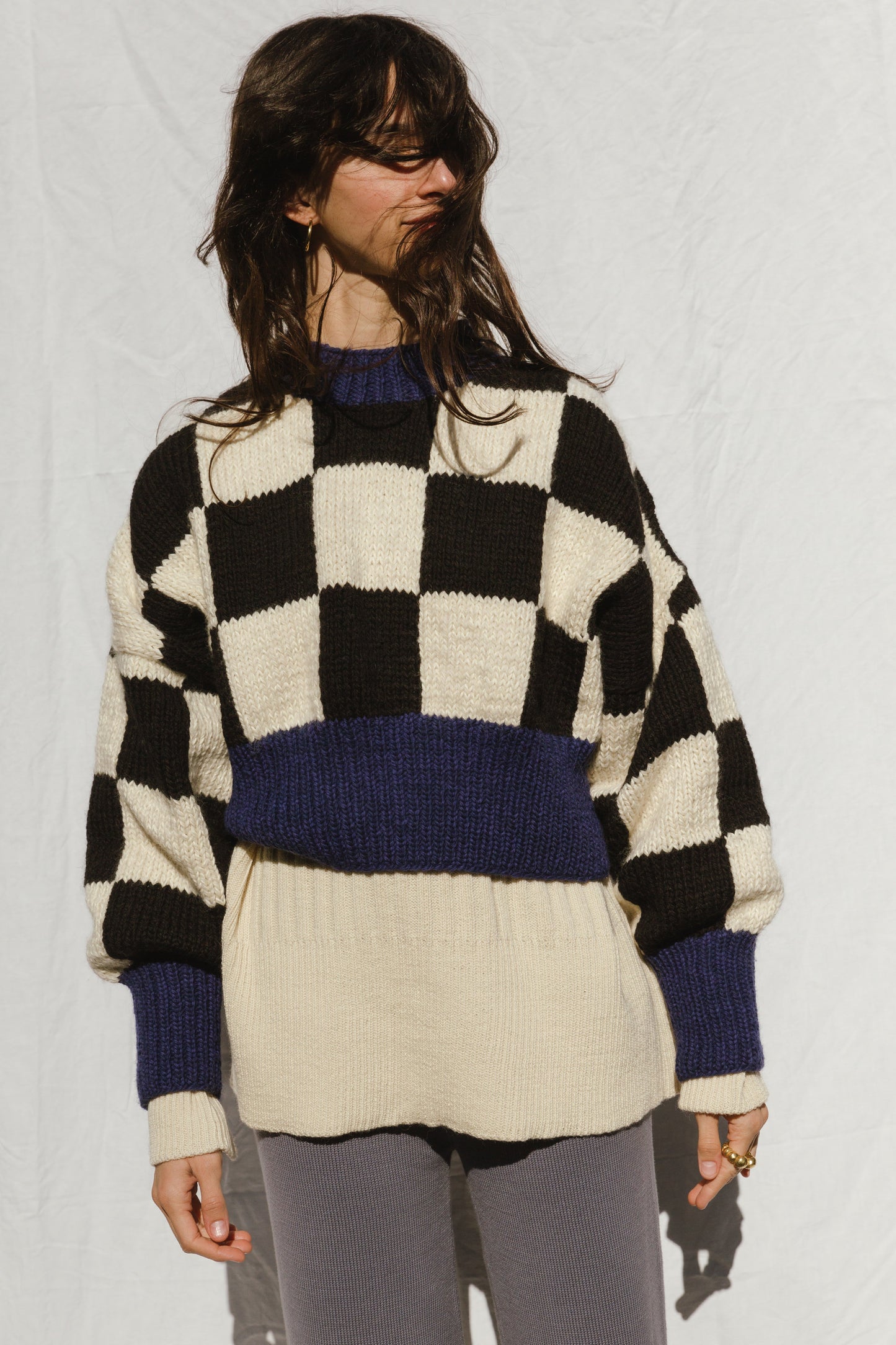 LINO no waste jumper / highland wool & organic cotton / black, milk & midnight