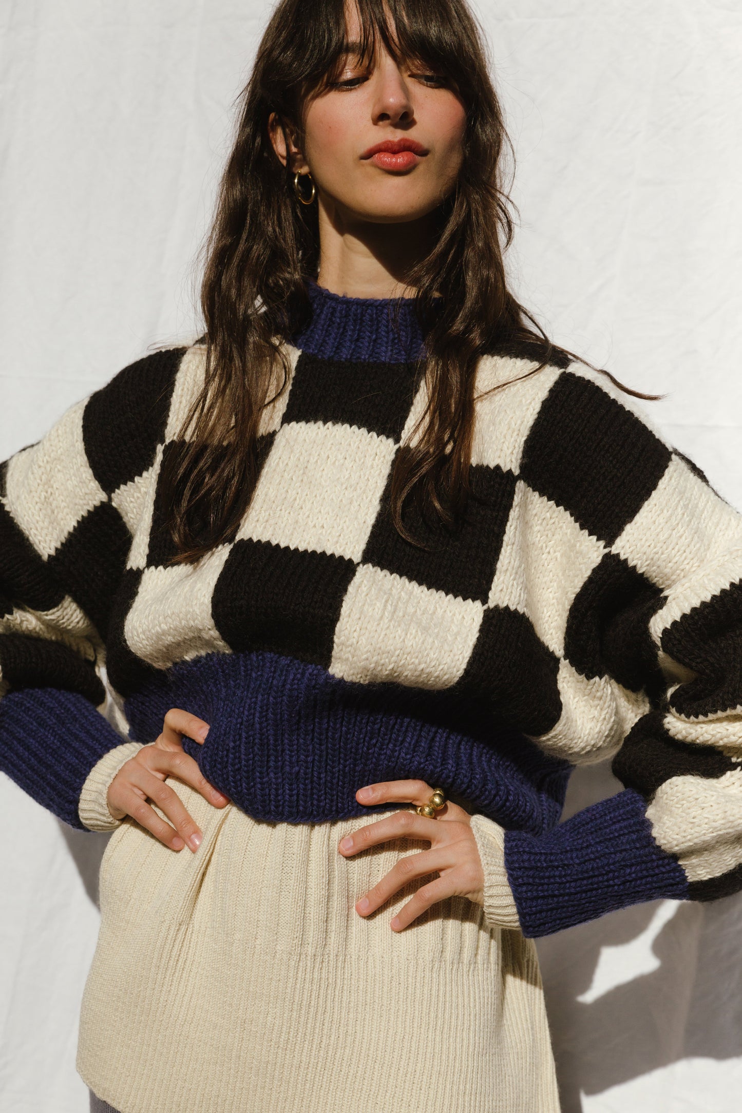 LINO no waste jumper / highland wool & organic cotton / black, milk & midnight