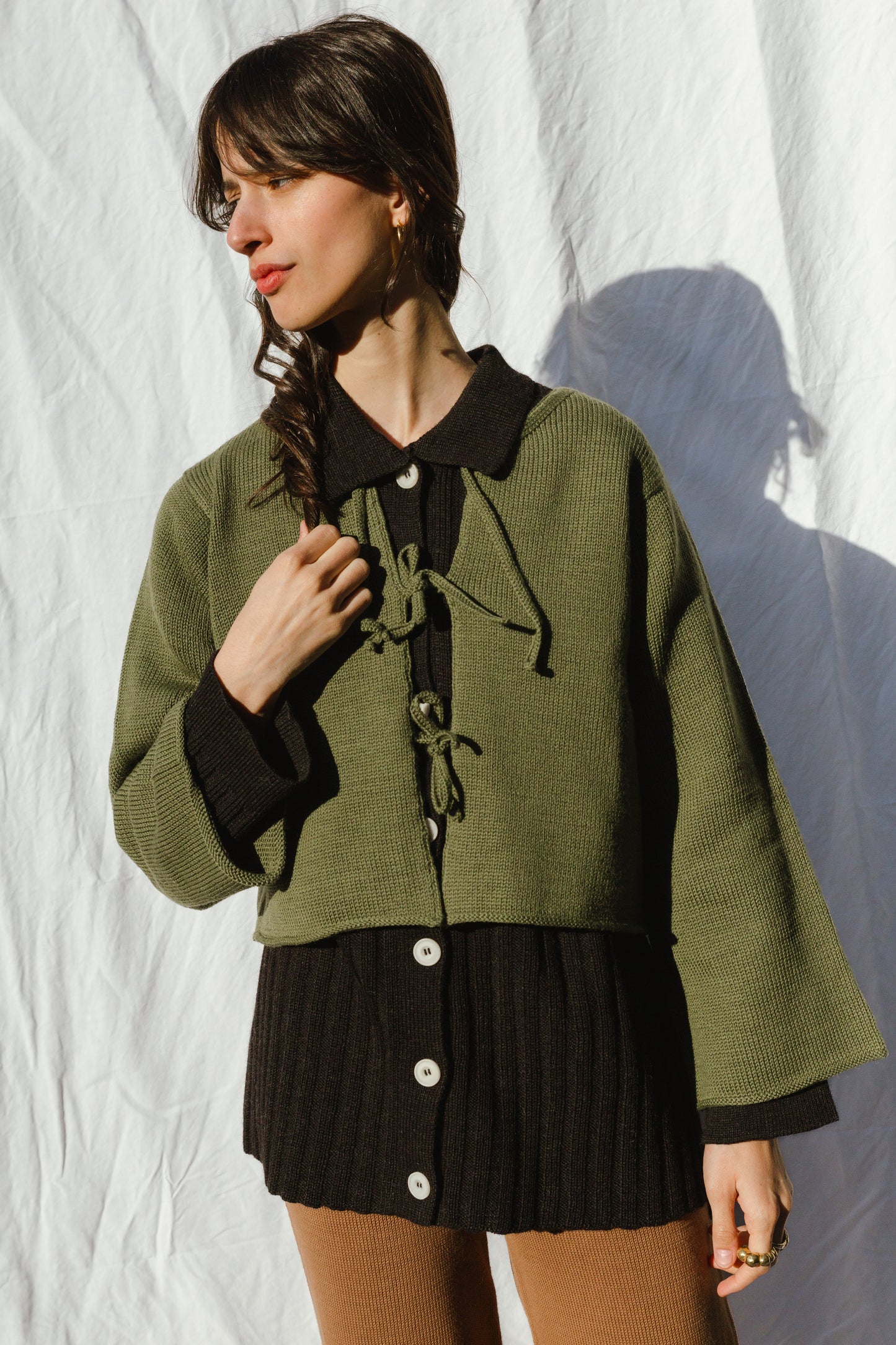 REINA cardigan / highland wool / winter moss