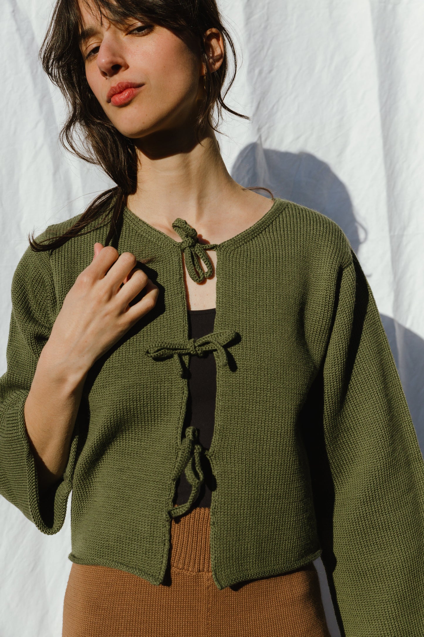 REINA cardigan / highland wool / winter moss