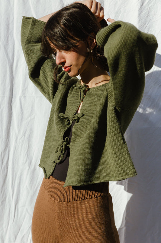 REINA cardigan / highland wool / winter moss